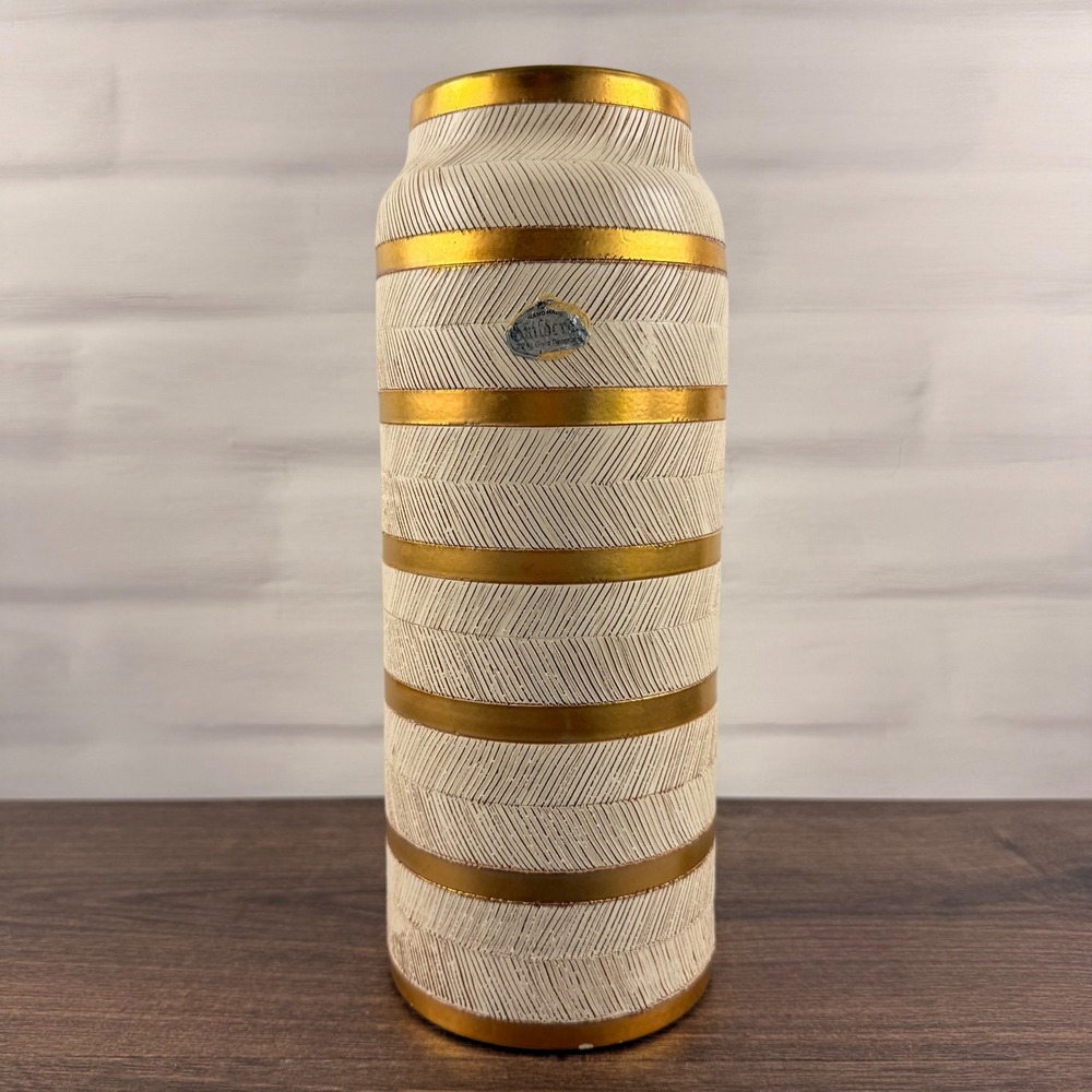 Bitossi Seta Sgraffito Vase Aldo Londi Guildcraft Gold Turquoise Italy